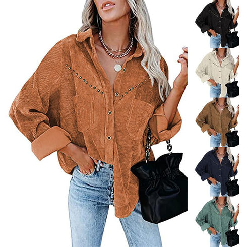 Corduroy Long Sleeve Buckle Shirt Jacket Top